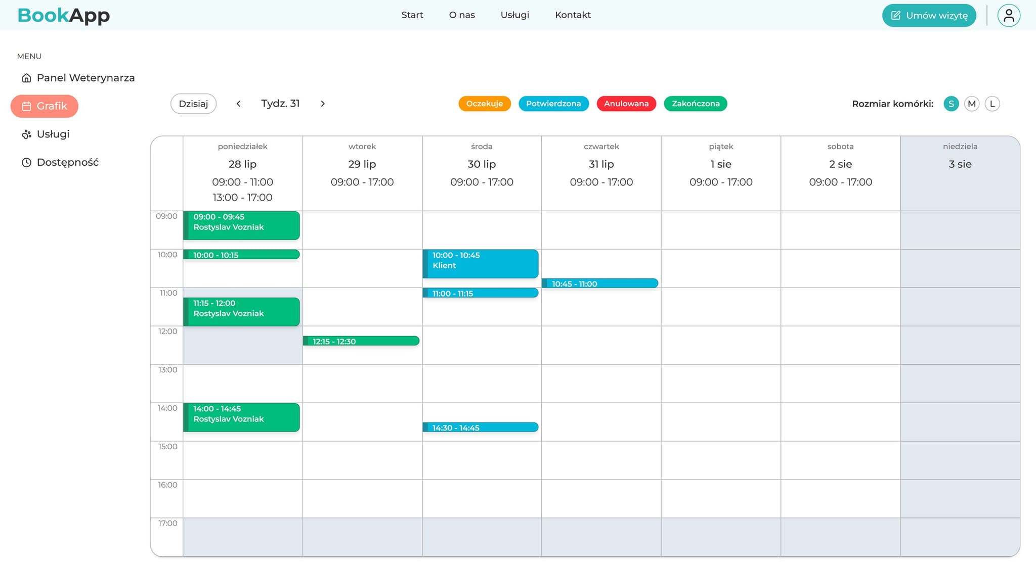 Panel Dentysty systemu BookApp